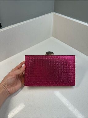 Hot Pink Rhinestone Evening Clutch Bag Formal Party Wedding Purse